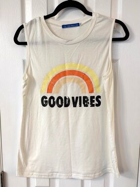 Good Vibes Rainbow Graphic Sleeveless Tank Top Cream Size Medium
